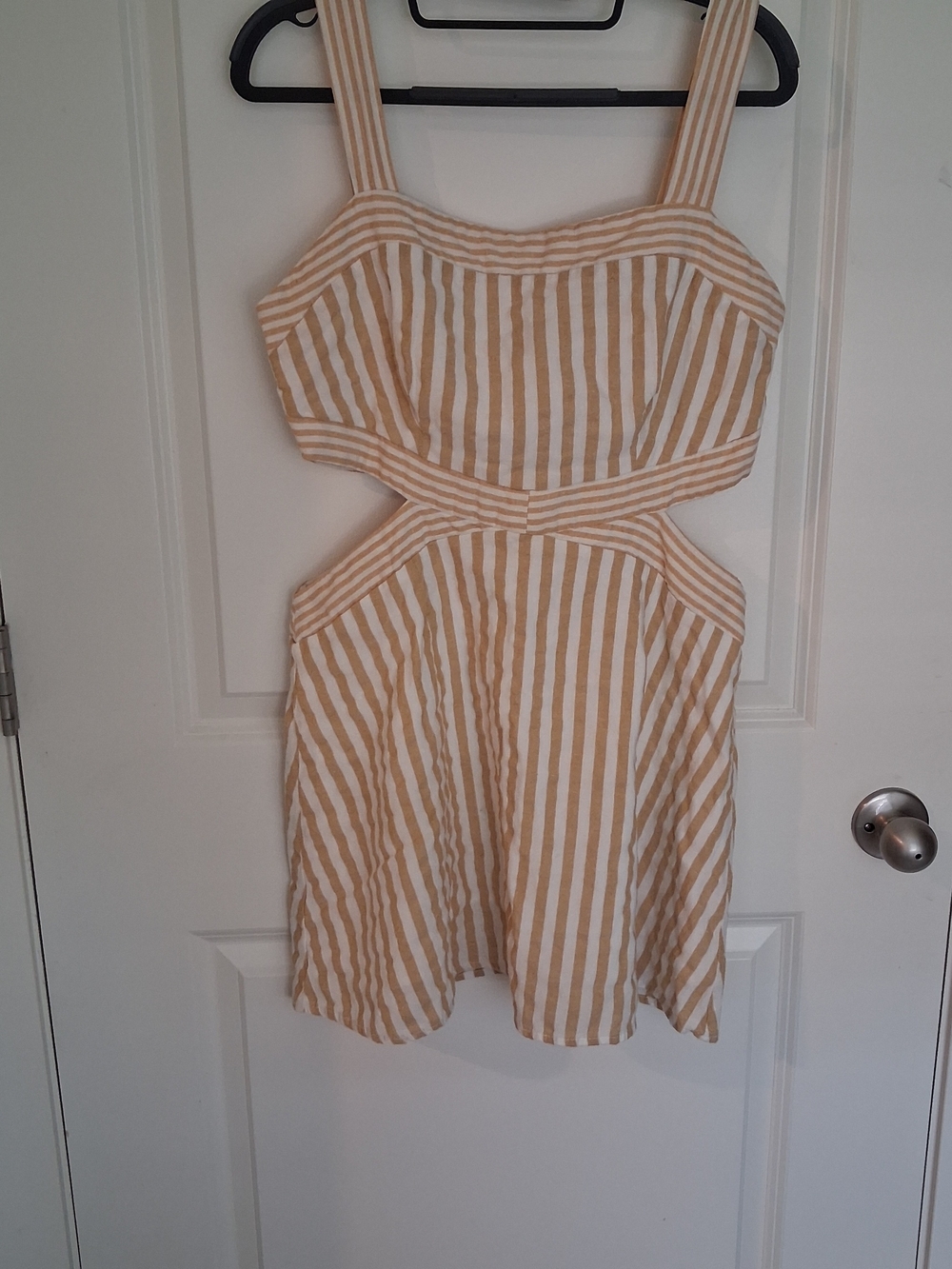 Louna Striped Cutout Mini Dress Tan Yellow White Large